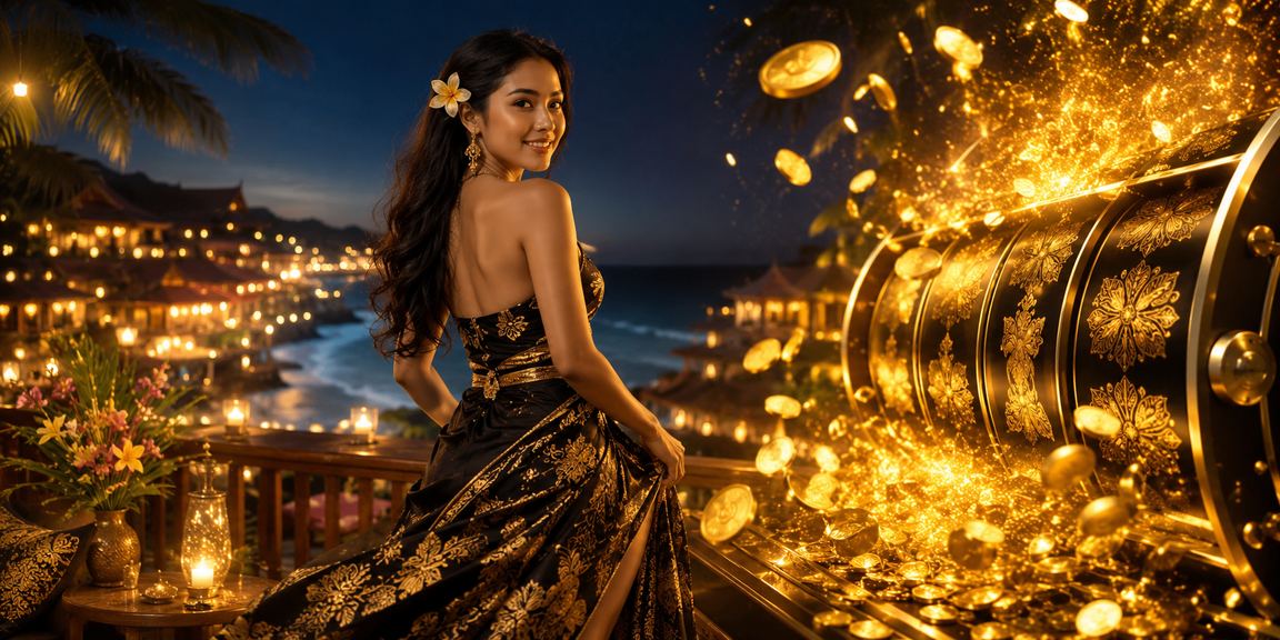 Tampilan slot game dengan latar pasar malam yang semarak dan warna-warni cerah